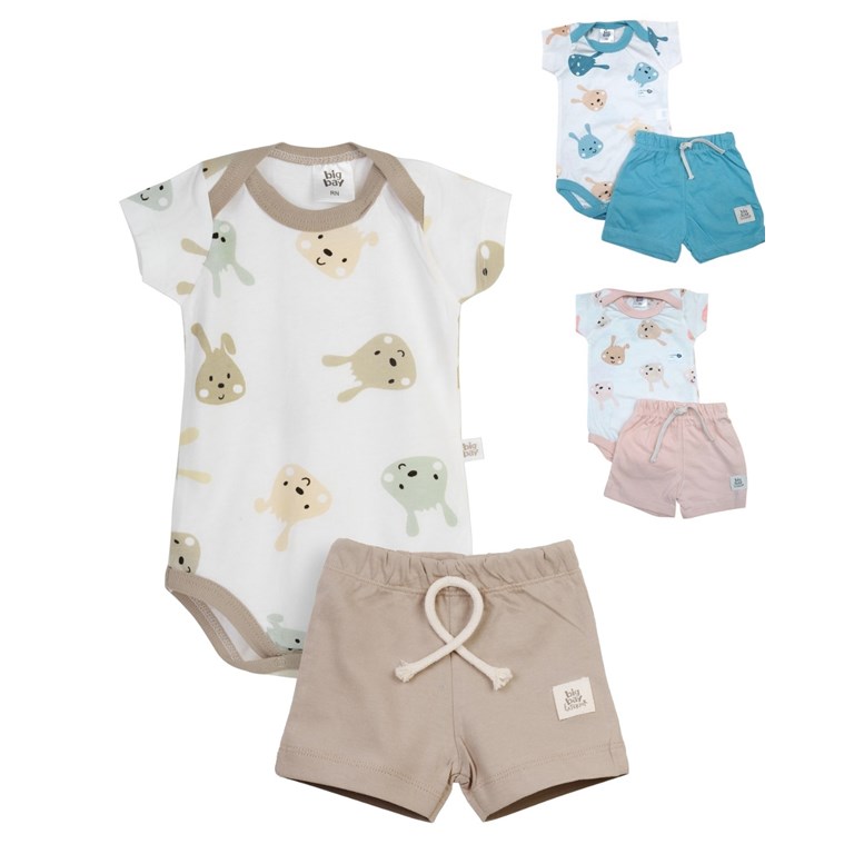 Set: Body manga corta + short jersey estampado. Big bay