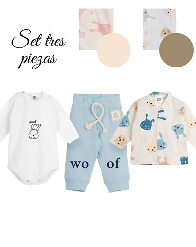 Set 3 piezas, body, saquito estampado y pantalon . Big bay