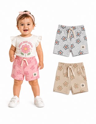 SHORT RUSTICO PARA BEBA ESTAMPA FLORES. BIG BAY