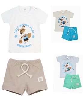 REMERA MANGA CORTA + SHORT ESTAMPA DEPORTES. BIG BAY