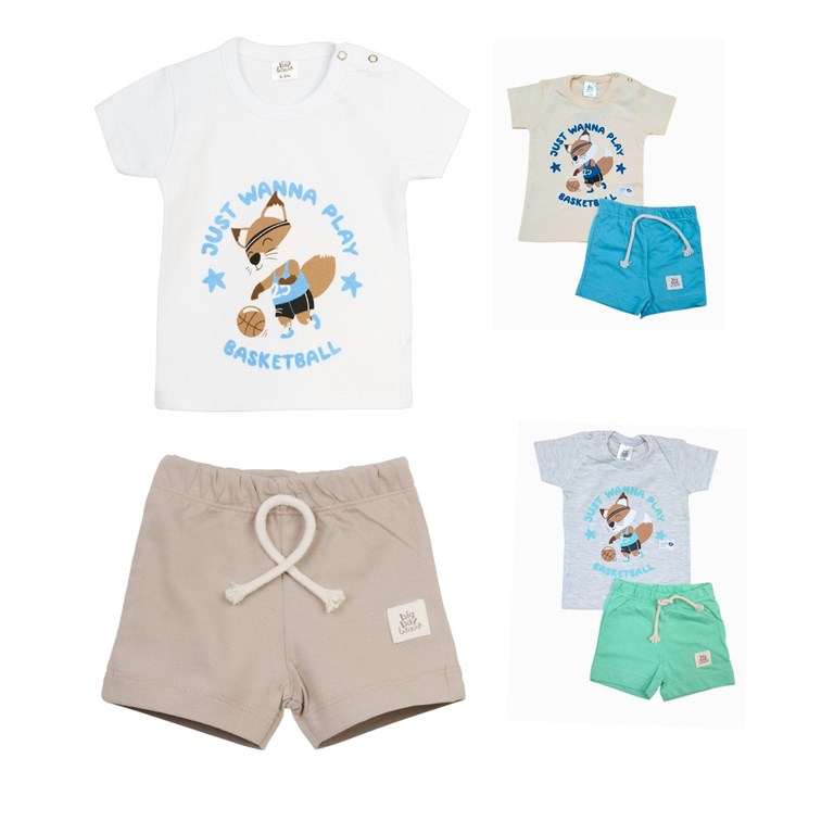 REMERA MANGA CORTA + SHORT ESTAMPA DEPORTES. BIG BAY