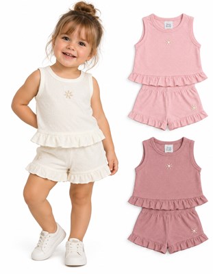 CONJUNTO PLUMETI  BEBA MUSCULOSA + SHORT CON VOLADO. BIG BAY