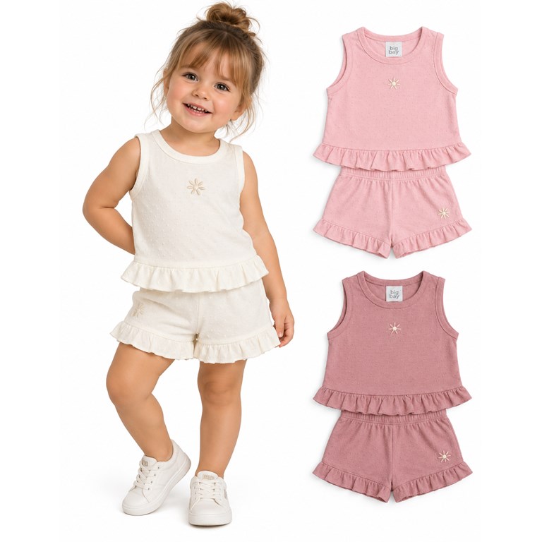CONJUNTO PLUMETI  BEBA MUSCULOSA + SHORT CON VOLADO. BIG BAY