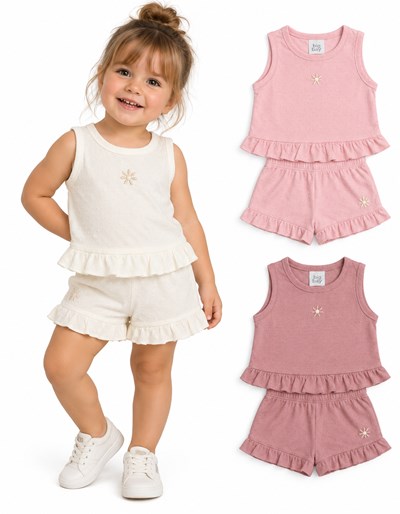 CONJUNTO PLUMETI  BEBA MUSCULOSA + SHORT CON VOLADO. BIG BAY