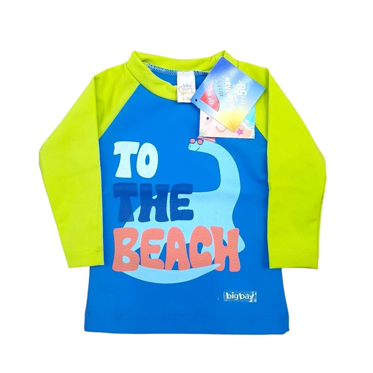 Remera manga larga UV+50 bebe combinada estampada. Big bay
