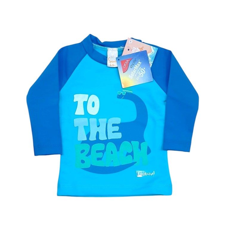 Remera manga larga UV+50 bebe combinada estampada. Big bay