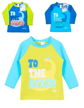 Remera manga larga UV+50 bebe combinada estampada. Big bay