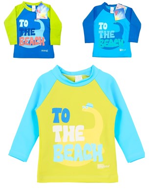 Remera manga larga UV+50 bebe combinada estampada. Big bay