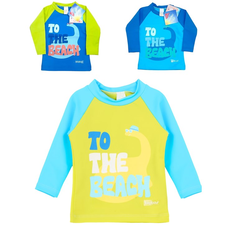 Remera manga larga UV+50 bebe combinada estampada. Big bay