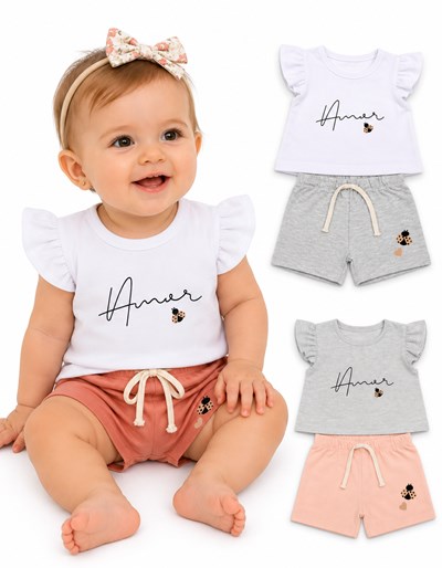 CONJUNTO REMERA CON VOLADO + SHORT. BIG BAY