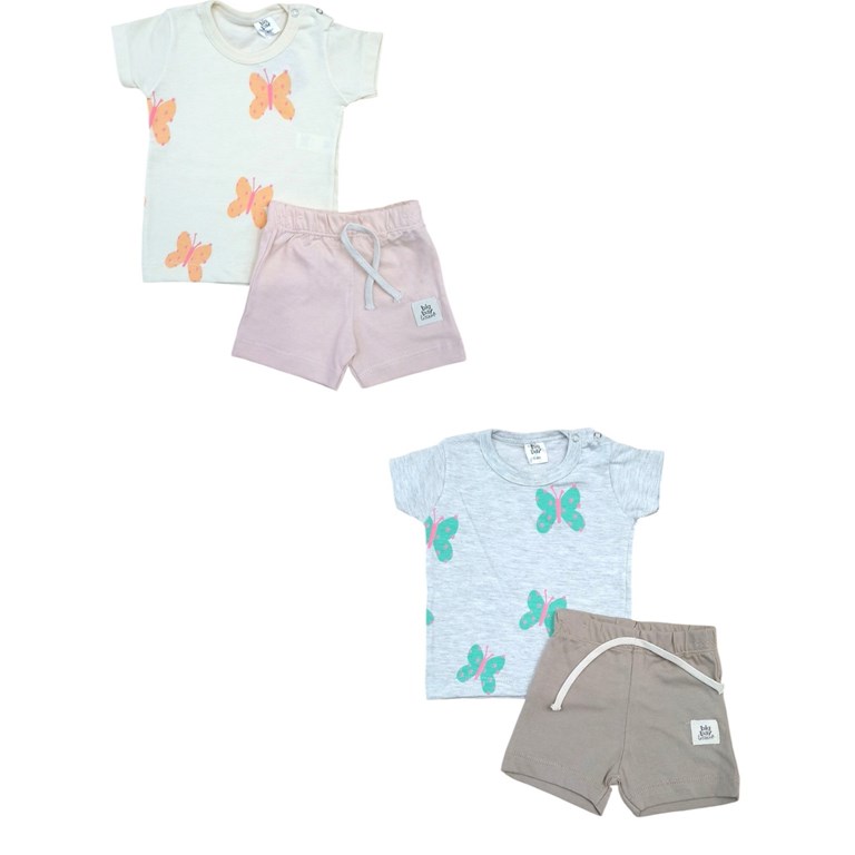 Conjunto: Remera manga corta estampada + short beba. Big bay