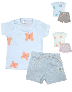 Conjunto: Remera manga corta estampada + short beba. Big bay