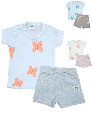 Conjunto: Remera manga corta estampada + short beba. Big bay