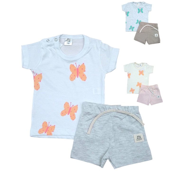Conjunto: Remera manga corta estampada + short beba. Big bay