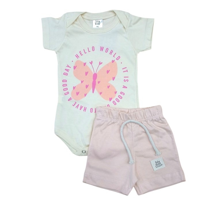 Conjunto: body manga corta estampado beba + short. big bay