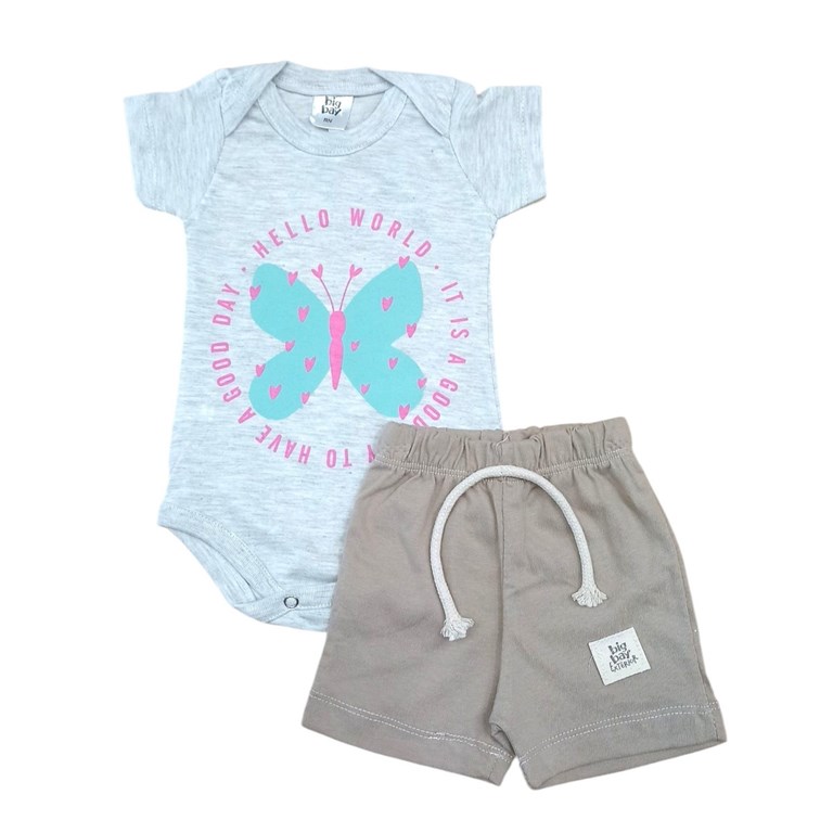 Conjunto: body manga corta estampado beba + short. big bay