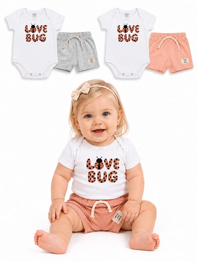 Conjunto: body manga corta estampado beba + short. big bay