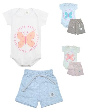 Conjunto: body manga corta estampado beba + short. big bay