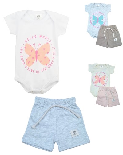 Conjunto: body manga corta estampado beba + short. big bay