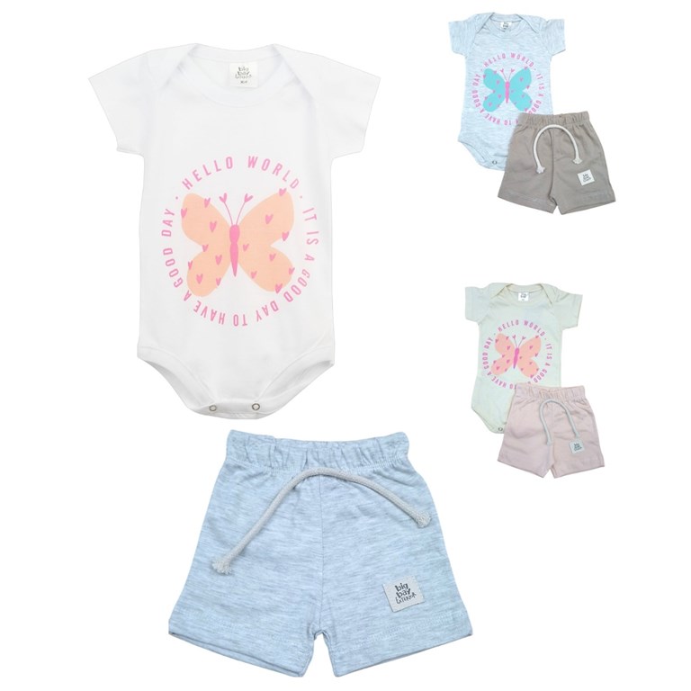 Conjunto: body manga corta estampado beba + short. big bay