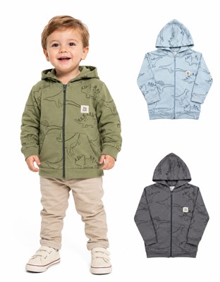 CAMPERA RUSTICO BEBE CON CAPUCHA ESTAMPA DINOS. BIG BAY