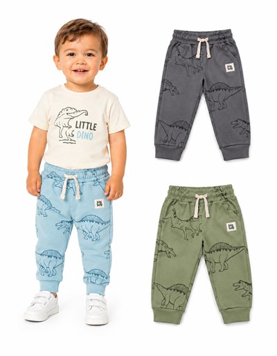 PANTALON BABUCHA RUSTICO PARA BEBE ESTAMPA DINOS. BIG BAY