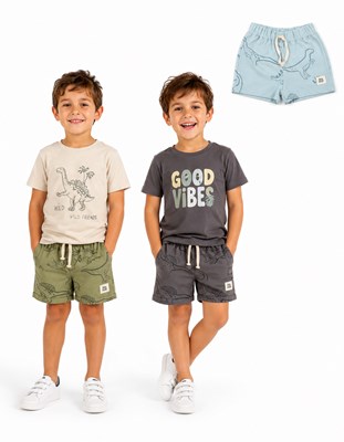 SHORT RUSTICO PARA NENE ESTAMPA DINOS. BIG BAY