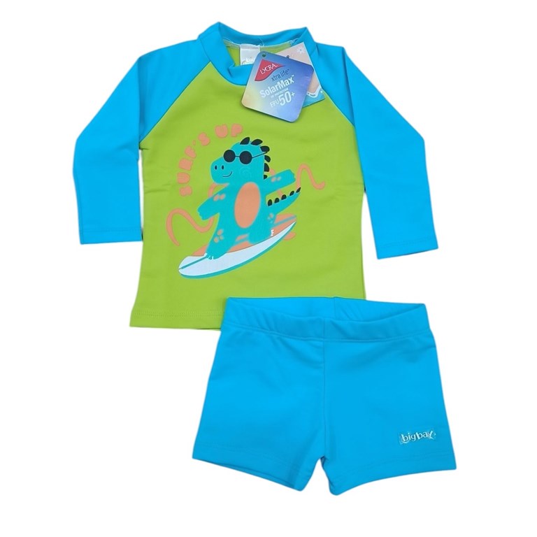 CONJUNTO BEBE UV+50: REMERA MANGA LARGA + SHORT COMBINADO ESTAMPADO. BIG BAY