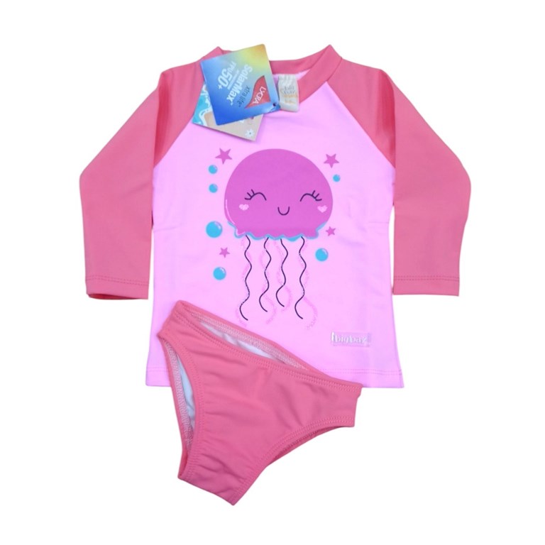CONJUNTO UV+50 BEBA: REMERA MANGA LARGA + SHORT COMBINADO ESTAMPADO. BIG BAY