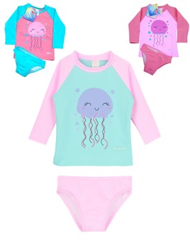 CONJUNTO UV+50 BEBA: REMERA MANGA LARGA + SHORT COMBINADO ESTAMPADO. BIG BAY