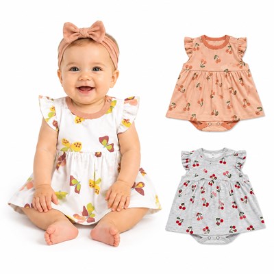 BODY VESTIDO VOLADO EN MANGAS, ESTAMPA CHERRY. BIG BAY