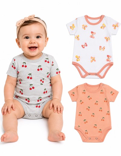 BODY MAMELUCO MANGA CORTA ESTAMPA CHERRY. BIG BAY