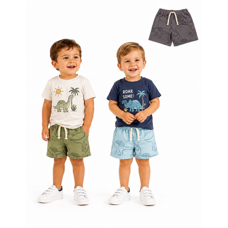 SHORT RUSTICO BEBE ESTAMPA DINOS. BIG BAY