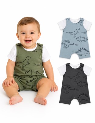 CONJUNTO JARDINERO RUSTICO DINO + BODY MANGA CORTA. BIG BAY