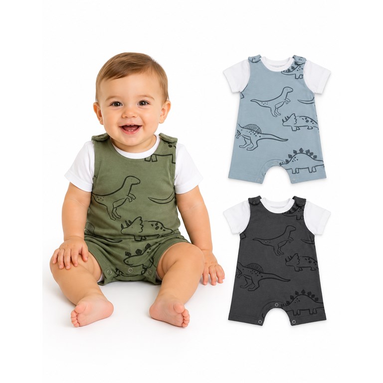 CONJUNTO JARDINERO RUSTICO DINO + BODY MANGA CORTA. BIG BAY