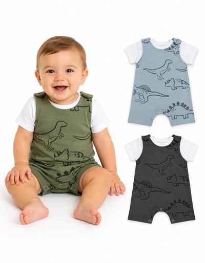 CONJUNTO JARDINERO RUSTICO DINO + BODY MANGA CORTA. BIG BAY