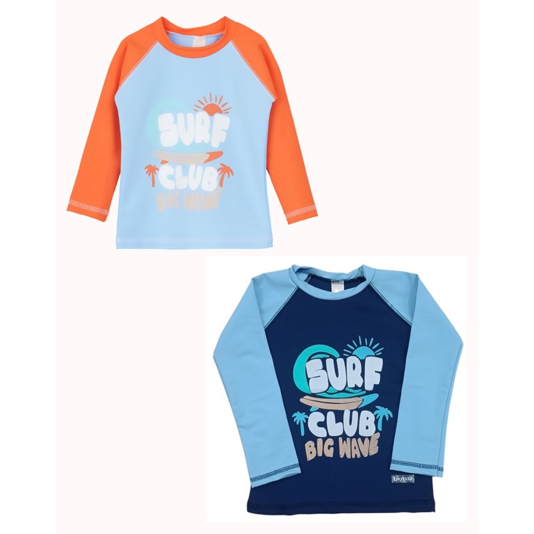 Remera manga larga UV+50 niño combinada estampada. Big bay