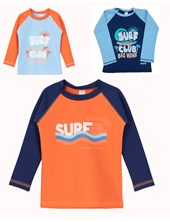 Remera manga larga UV+50 niño combinada estampada. Big bay