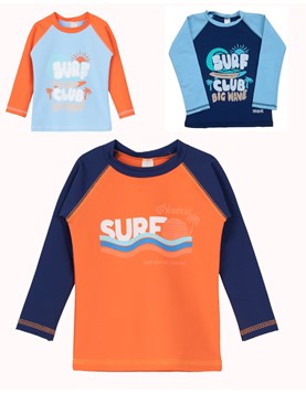 Remera manga larga UV+50 niño combinada estampada. Big bay