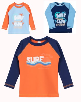 Remera manga larga UV+50 niño combinada estampada. Big bay