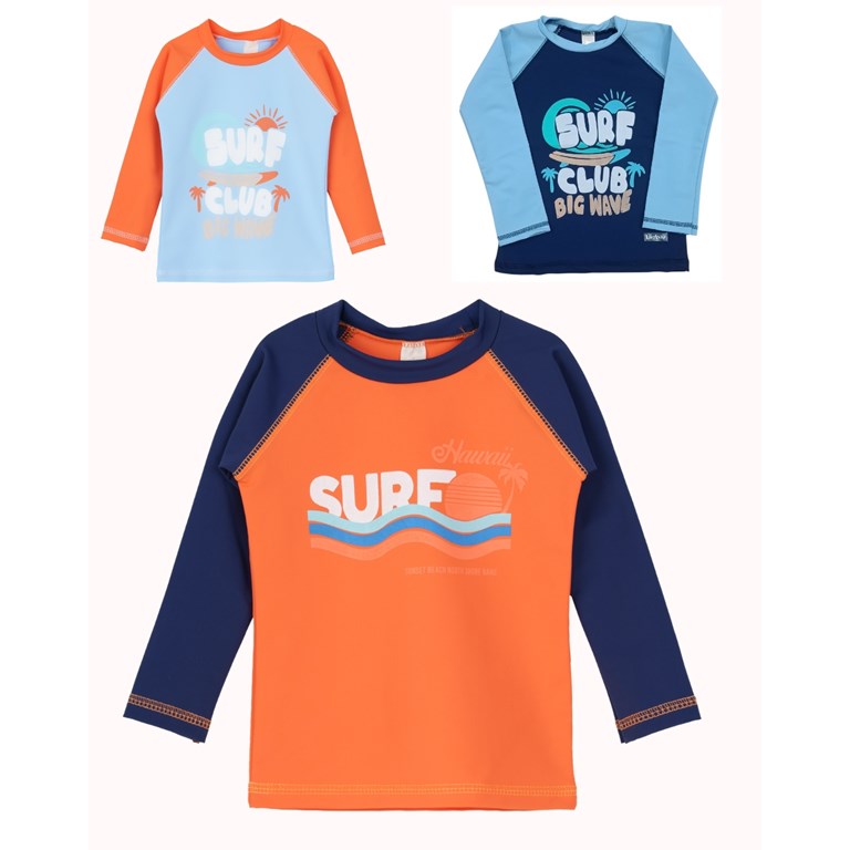 Remera manga larga UV+50 niño combinada estampada. Big bay