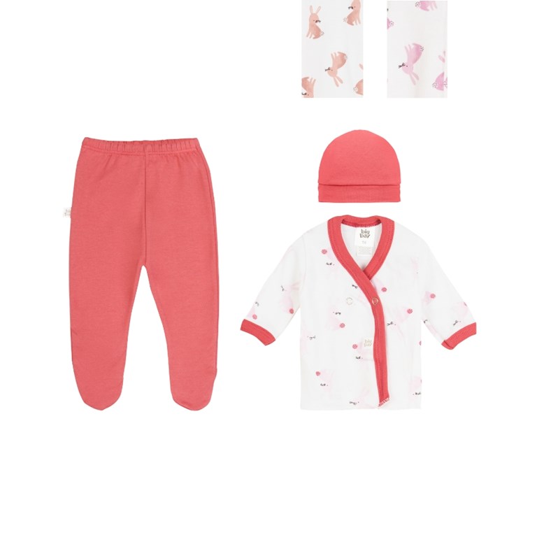 SET 3 PIEZAS BATITA ESTAMPADO CONEJOS + MEDIO OSITO Y GORRO LISO. BIG BAY