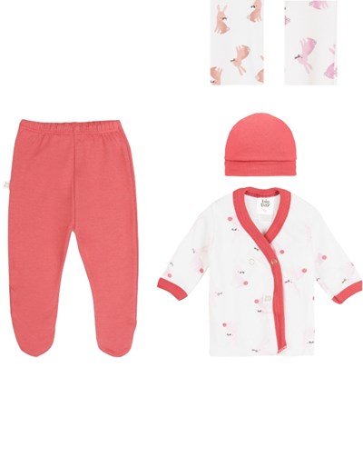 SET 3 PIEZAS BATITA ESTAMPADO CONEJOS + MEDIO OSITO Y GORRO LISO. BIG BAY