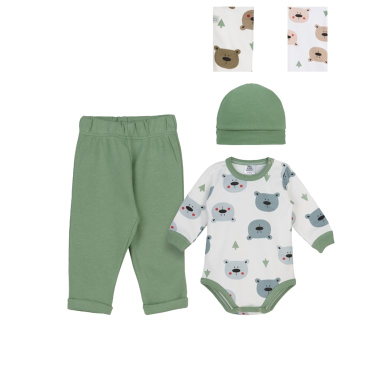 SET BODY, PANTALÓN Y GORRO. ESTAMPADO OSITOS. BIG BAY