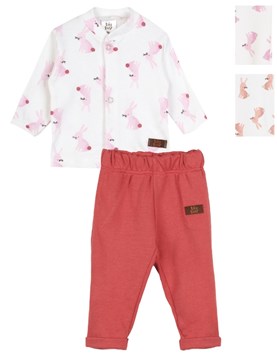 CONJUNTO BEBA SAQUITO ESTAMPADO CONEJOS + PANTALON LISO. BIG BAY