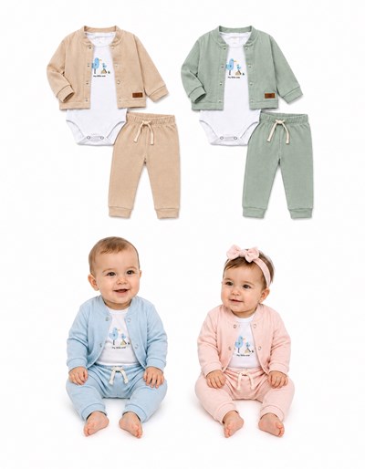 SET 3 PIEZAS SAQUITO Y PANTALON EN BAMBULA + BODY MANGA LARGA. BIG BAY