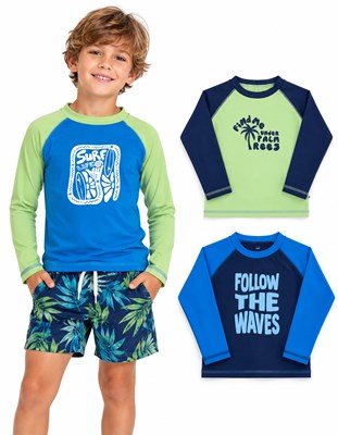 REMERA UV PARA NENE MANGA LARGA EN MICROFIBRA CON ESTAMPA. BIG BAY