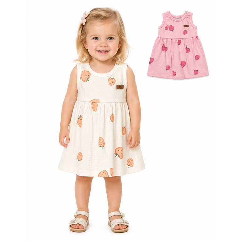 VESTIDO BEBA SIN MANGA DE BAMBULA ESTAMPA FRUTILLAS. BIG BAY