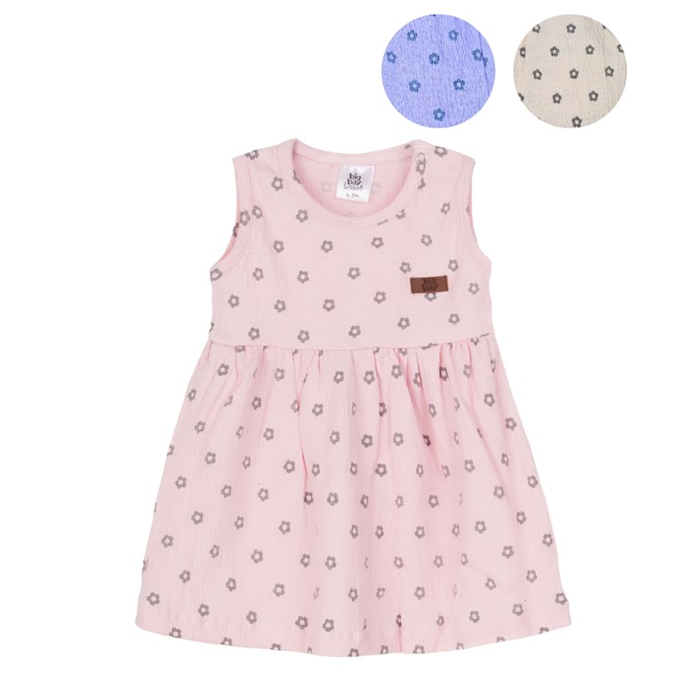 Vestido beba bambbula estampada. Colores: Crudo - Rosa - Lila. Big bay