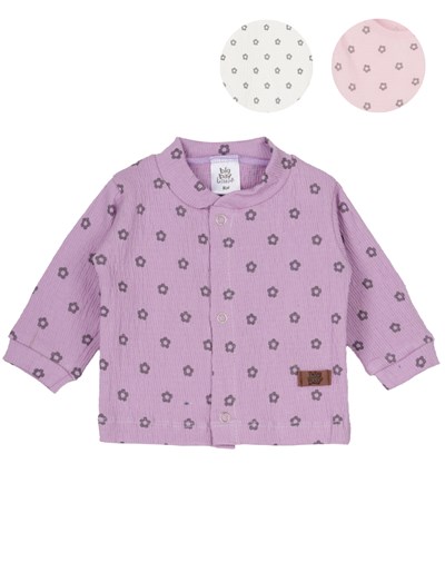 B3083 Saquito sin capucha bambula estampada. Colores: Crudo - Rosa - Lila